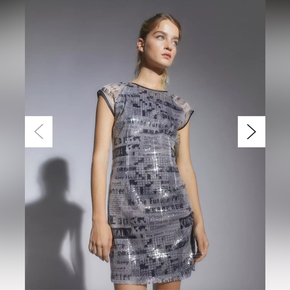 Urban outfitters black grey and silver sequin mini dress with side slit
